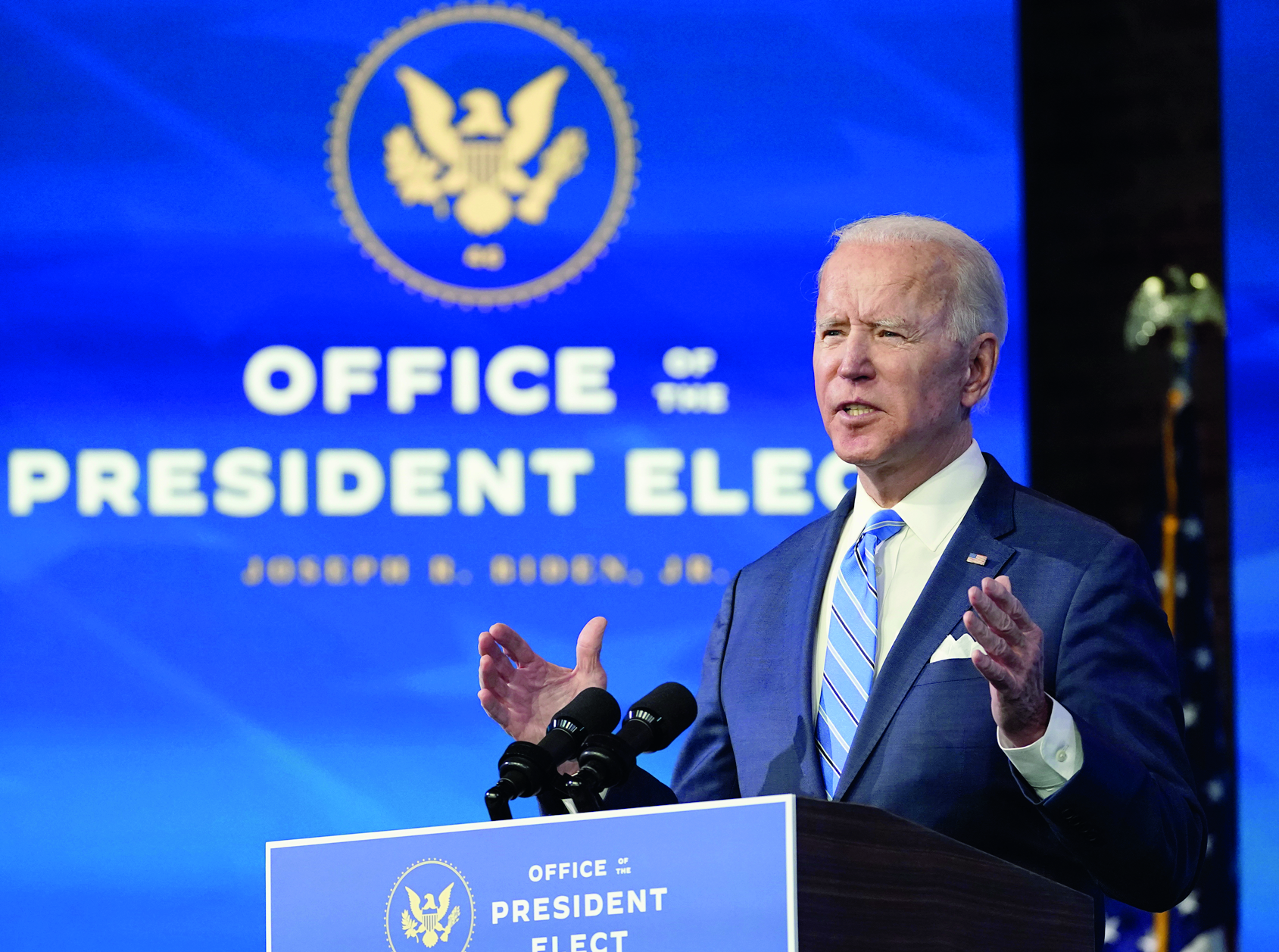 President-elect Joe Biden speaks about the COVID-19 pandemic during an event at The Queen theater, Thursday, Jan. 14, 2021, in Wilmington, Del. (AP Photo/Matt Slocum) Joe Biden ArcInfo