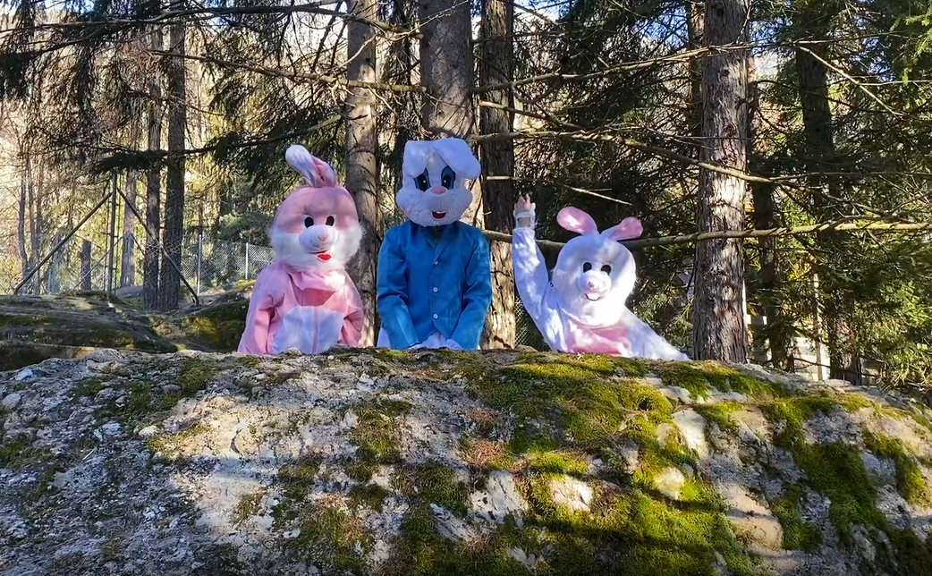 Les lapins géants attendent les enfants pour une séance photo au zoo des Marécottes dimanche 4 avril.