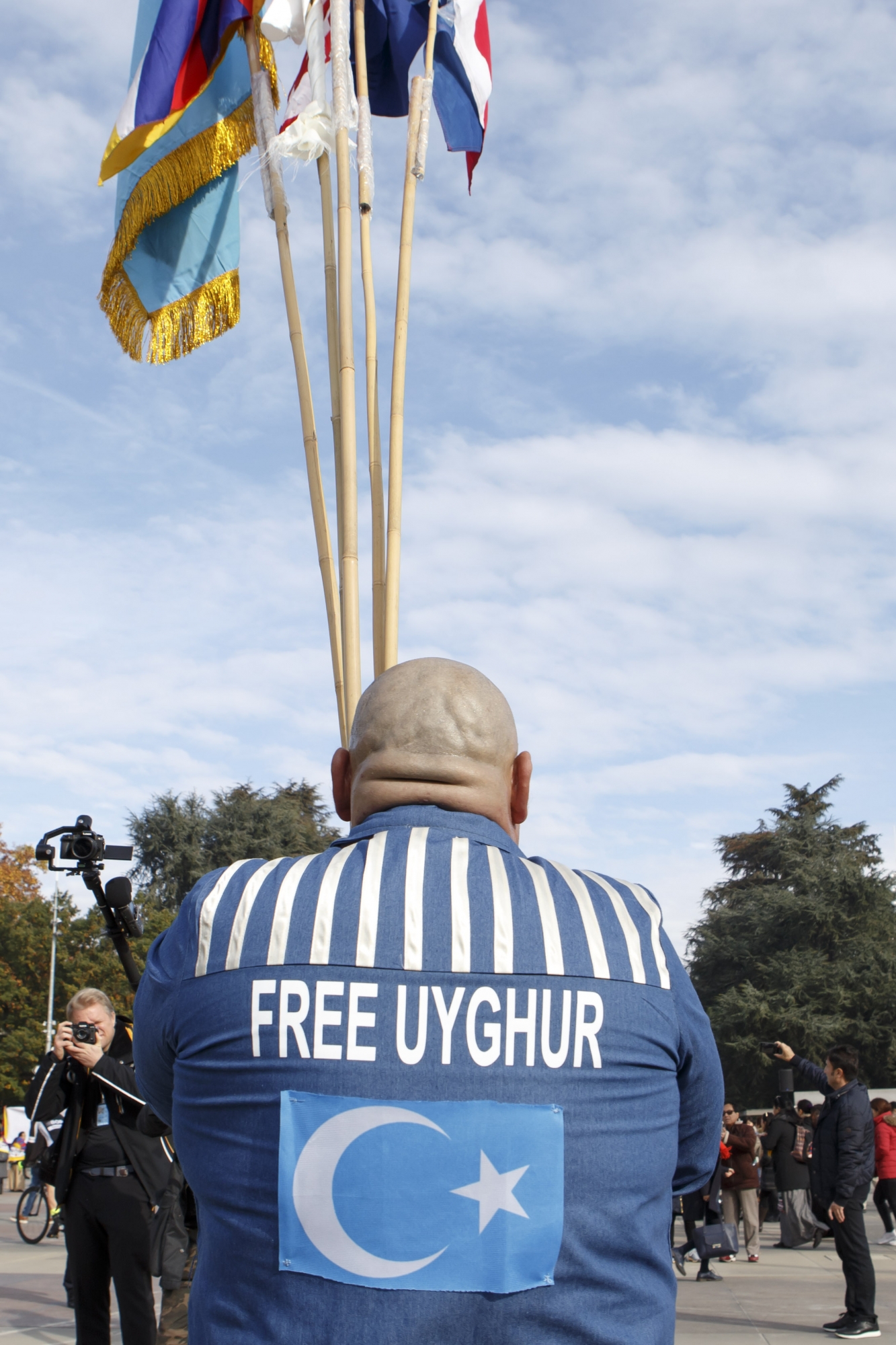 Uyghurs people demonstrate against China during the Universal Periodic Review of China by the Human Rights Council, on the place des Nations in front of the European headquarters of the United Nations, in Geneva, Switzerland, Tuesday, November 6, 2018. (KEYSTONE/Salvatore Di Nolfi)