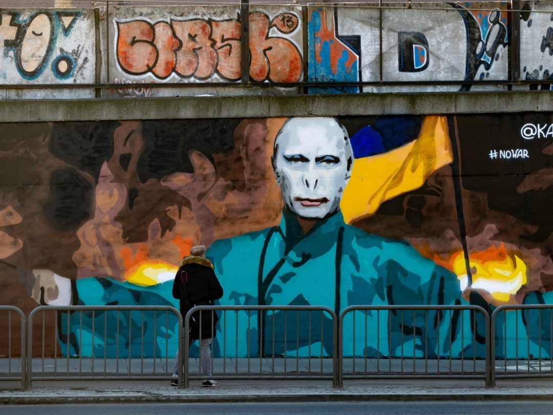 Vladimir Poutine graffé en Lord Voldemort, principal personnage méchant et antagoniste de «Harry Potter», sur un mur de Poznan en Pologne.