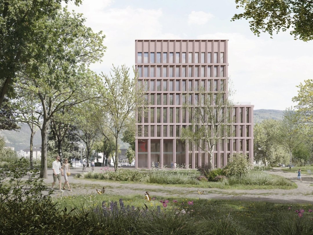 Le futur bâtiment administratif de la BCVs, tel qu'il a été imaginé par le bureau montheysan Bonnard Woeffray.