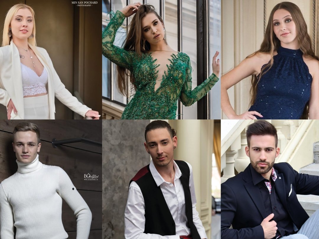 Les candidats 2022 de Miss et Mister Suisse Francophone. De gauche à droite: Alexandra Lourenço, assistante dentaire, 26 ans, Bramois; Leila Ferrari, 21 ans, maturité prof. hôtellerie, Le Bouveret; Sandra Djuricic, 18 ans, employée de commerce, Haute-Nendaz;
Alexandre Rohrer, 25 ans, étudiant  IST Lausanne, Verbier; Leonel Santos, 24 ans, électricien, Leytron et Mickaël Ascensao, 26 ans, électricien, Bramois.