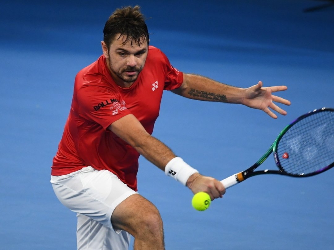 Stan Wawrinka, ici lors de son match contre le Kazakhstan à la Pat Rafter Arena de Brisbane, en Australie, a perdu un précieux point.