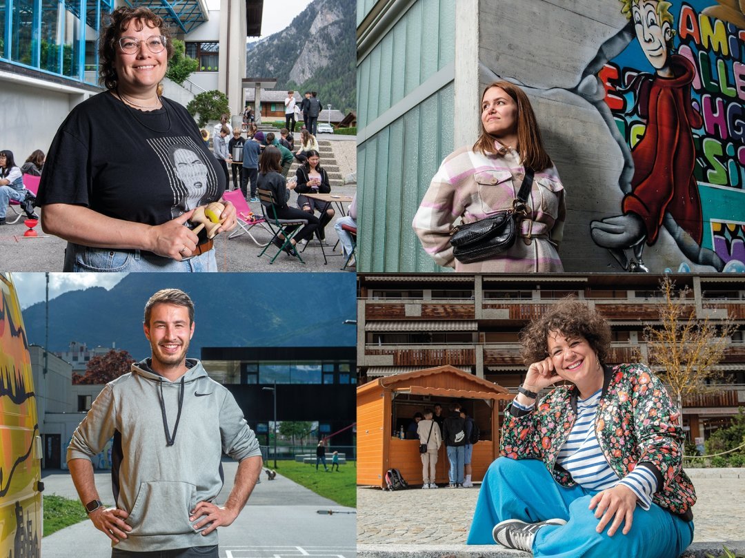 Animatrice socioculturelle ou éduc' de rue, Aline Moor, Célia Roh, Vincent Délèze et Ronite Toledano (de g. à dr.) vont à la rencontre des jeunes dans les villages et les vallées latérales.