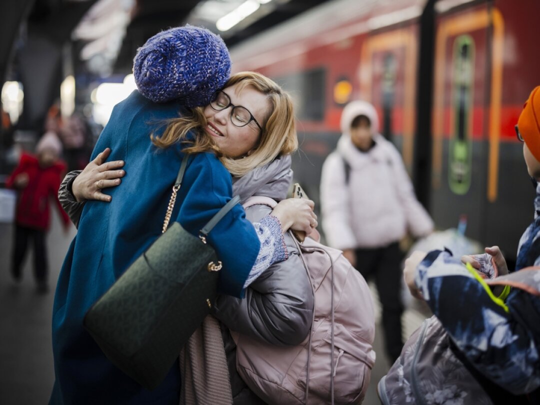 Une femme ukrainienne à son arrivée à la gare de Zurich, le 9 mars 2022.