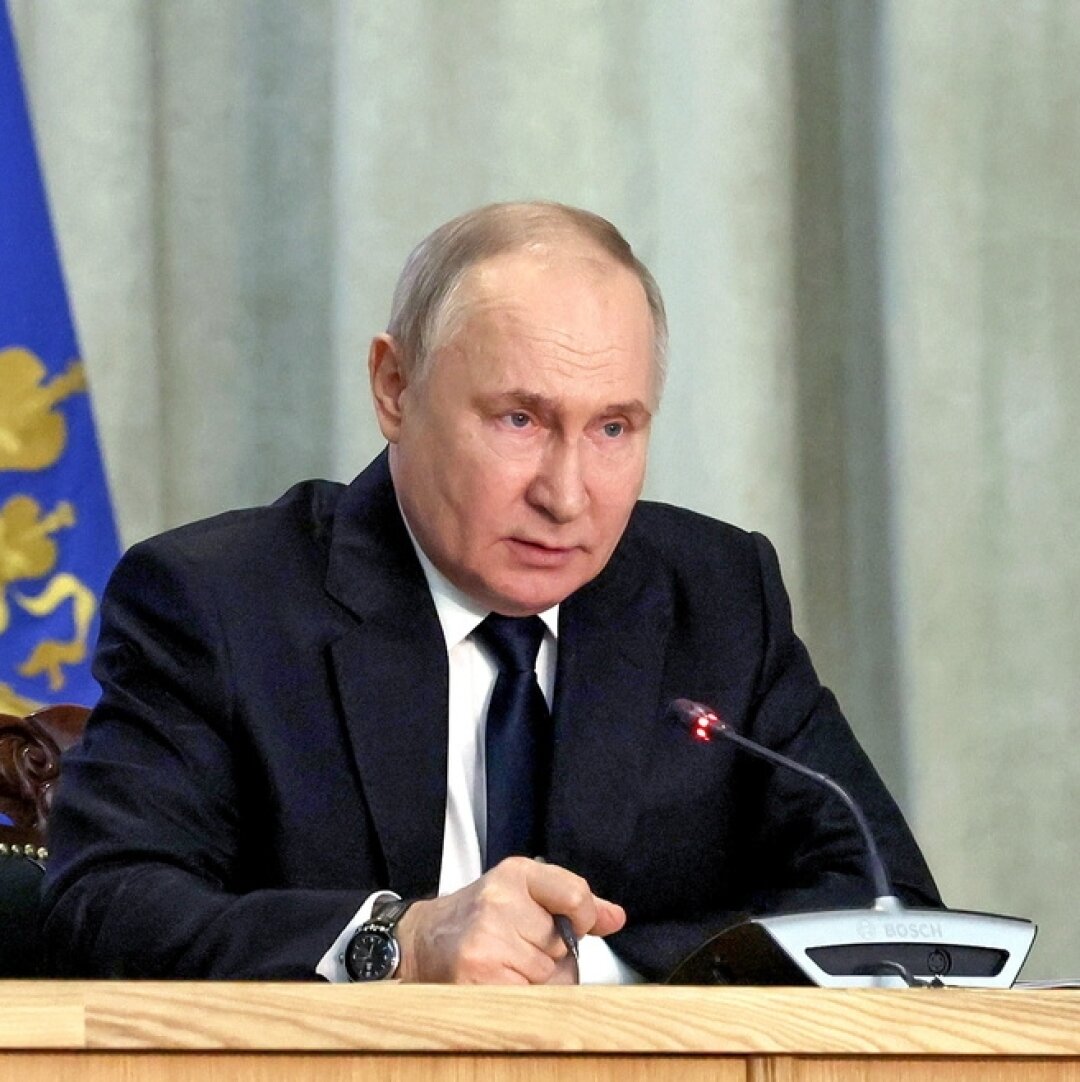 Vladimir Poutine participe à une réunion du collège du bureau du procureur général à Moscou, le 26 mars 2024.