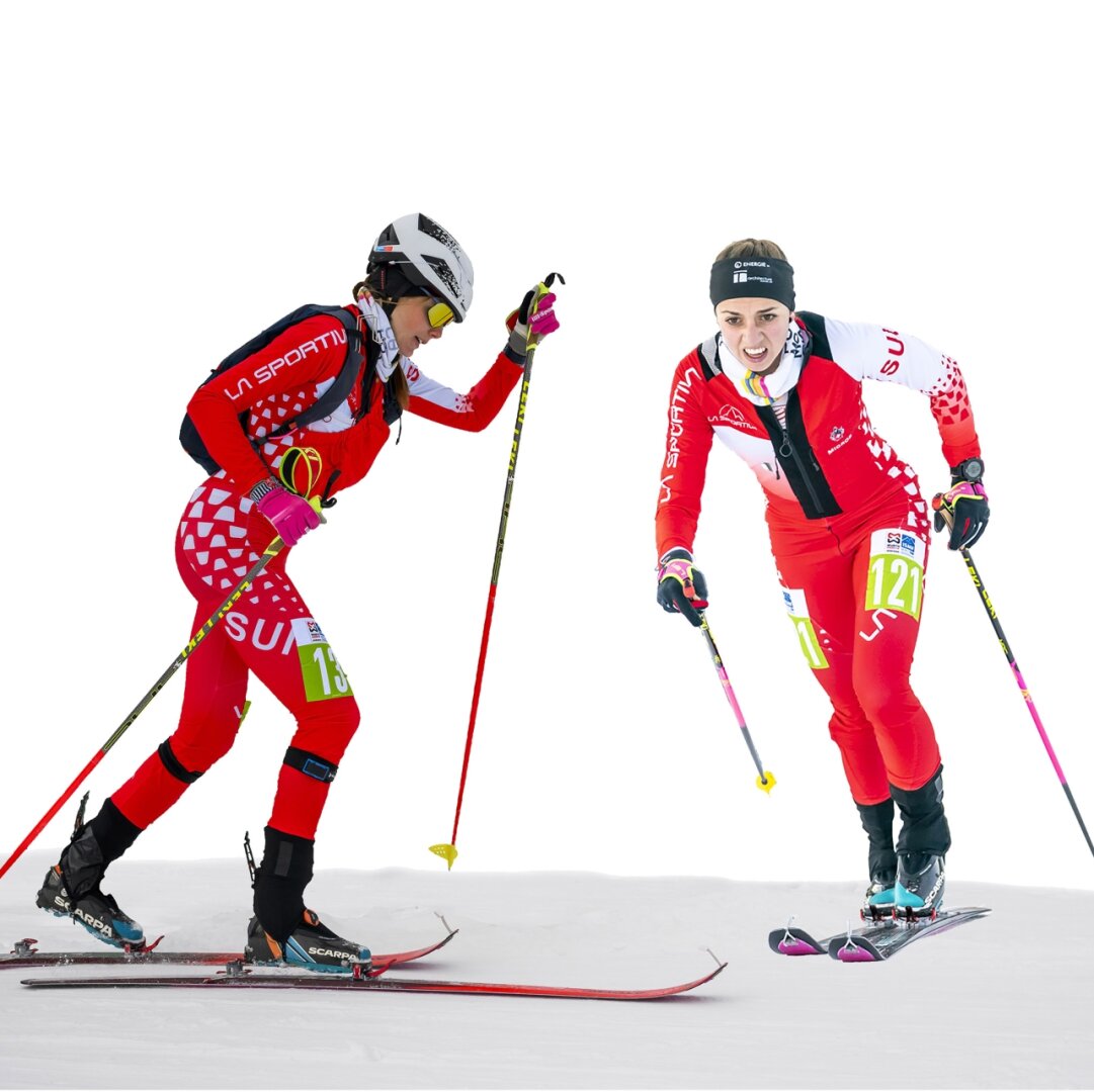Alessandra Schmid of Switzerland in action during the qualification run of the women's Sprint race of the ISMF Ski Mountaineering World Cup season, in Villars, Switzerland, Friday, February 2, 2024. (KEYSTONE/Jean-Christophe Bott)