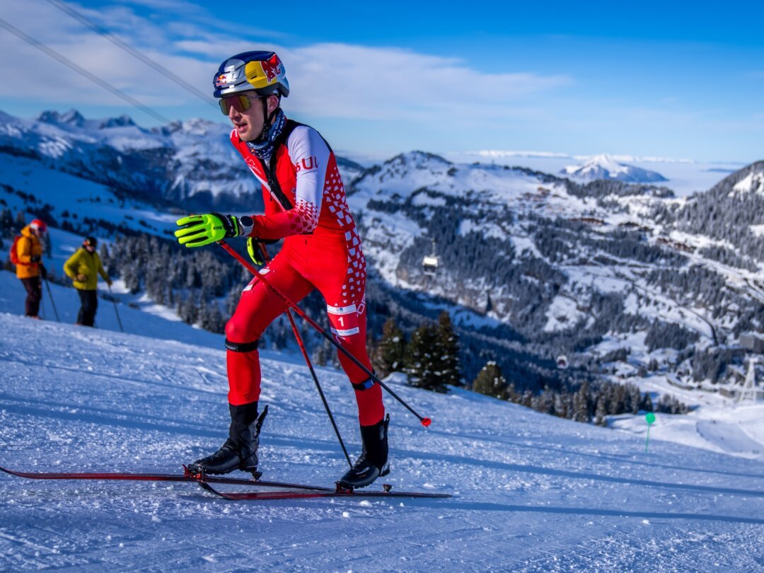 Rémi Bonnet, ici lors de la course verticale des championnats d'Europe de ski-alpinisme à Flaine qu'il a remportée, se lance pour une deuxième victoire de rang à la Patrouille des Glaciers.