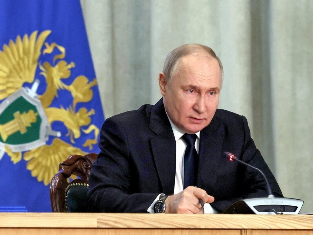 Vladimir Poutine participe à une réunion du collège du bureau du procureur général à Moscou, le 26 mars 2024.