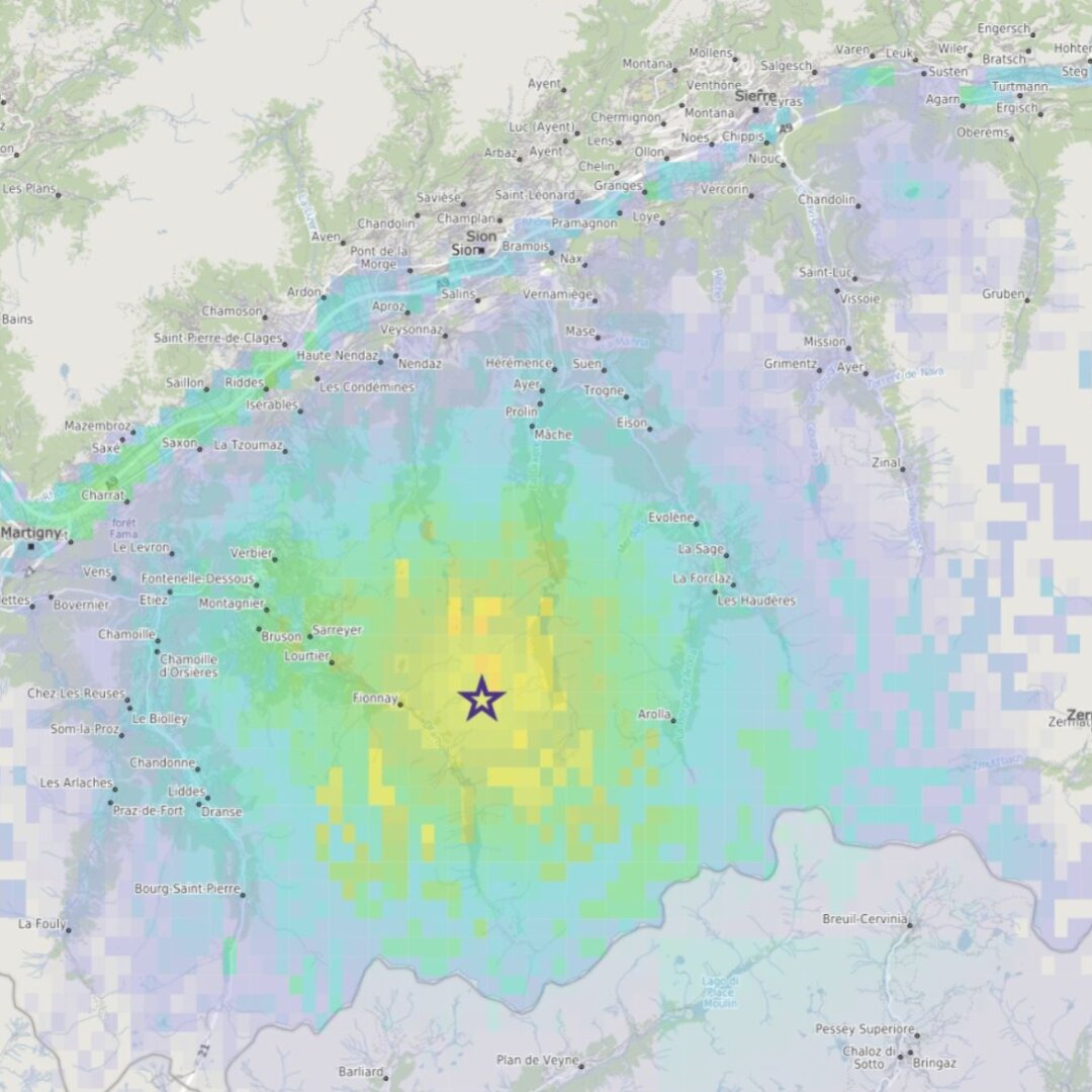 L'épicentre du séisme se trouve à environ 10 km à l'ouest d'Arolla, à une profondeur d'environ 4 à 5 km.