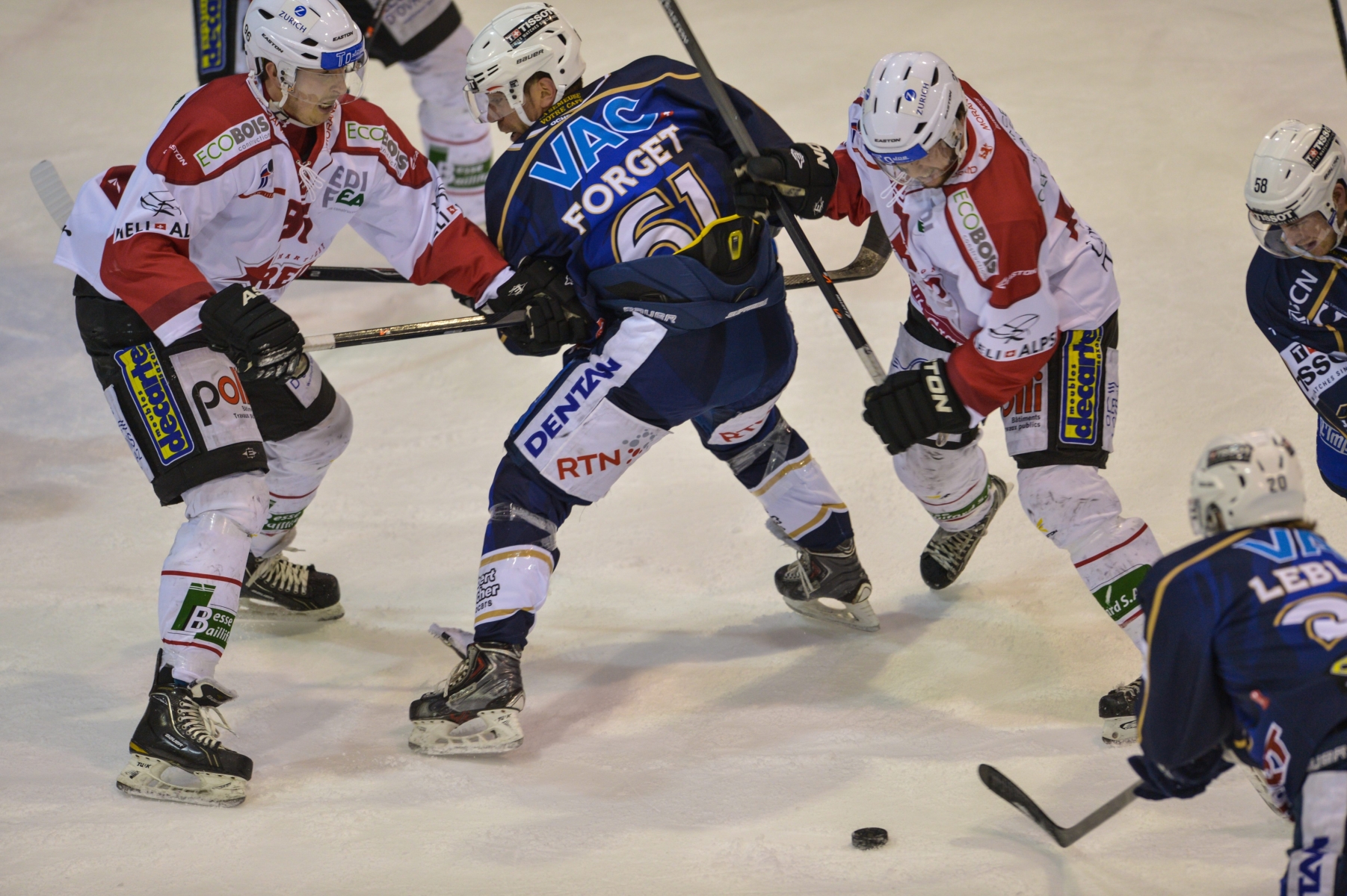 Lionel Girardin, Dominic Forget, Kevin Ryser et Arnaud Jaquet, face à Martigny Red Ice.