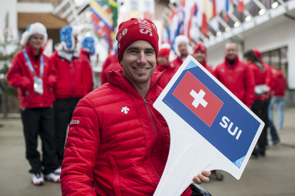 Christoph Kunz, du ski alpin équipe suisse, dans le village olympique de Sotchi. Il sera vendredi porte-drapeau de la délégation suisse.