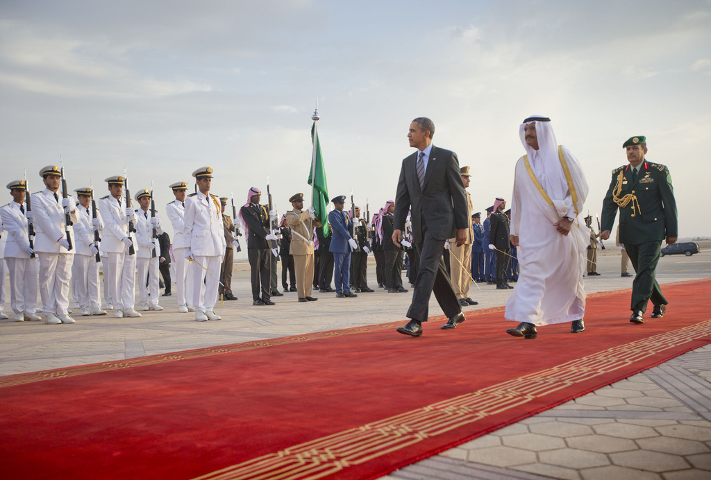 Barack Obama et le roi Abdallah, à l'arrivée du président américain en Arabie saoudite.