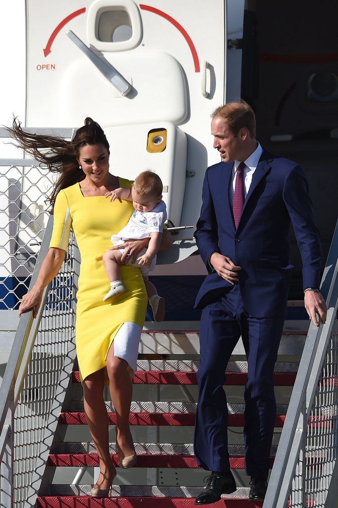 Their Royal Highnesses, The Duke and Duchess of Cambridge, Prince William, Catherine, and Prince George, arrive for their Australian tour in Sydney on Sunday, April 16, 2013. (AAP Image/Paul Miller) NO ARCHIVING