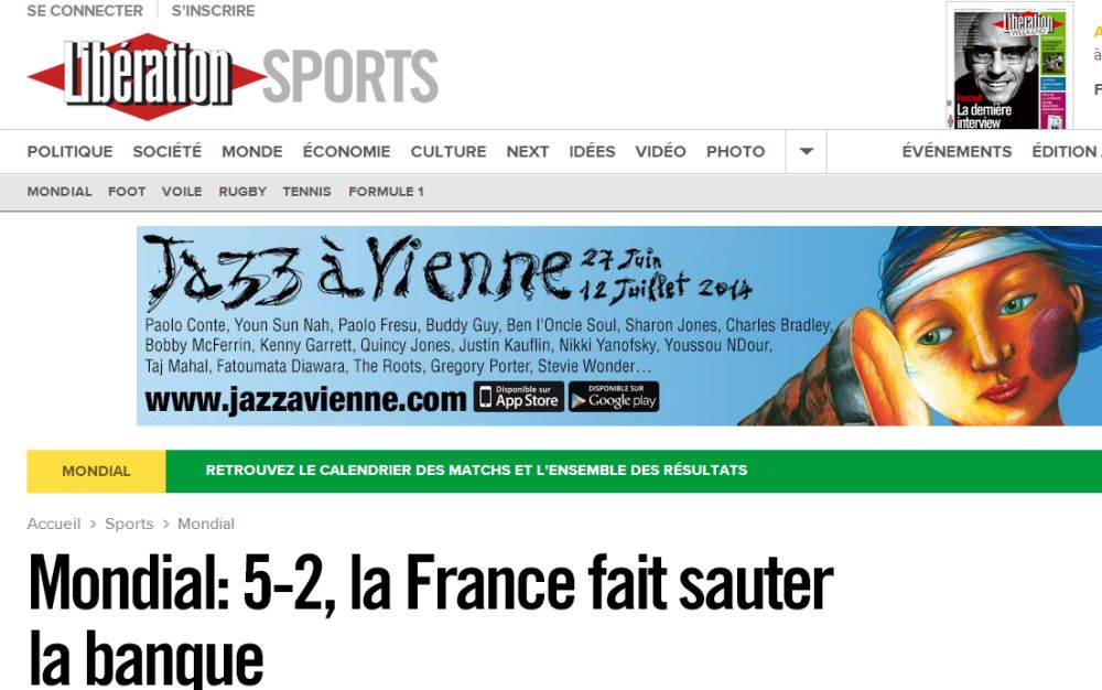 A l'image de Libération, la presse de Suisse et de France se déchaîne après le match. 