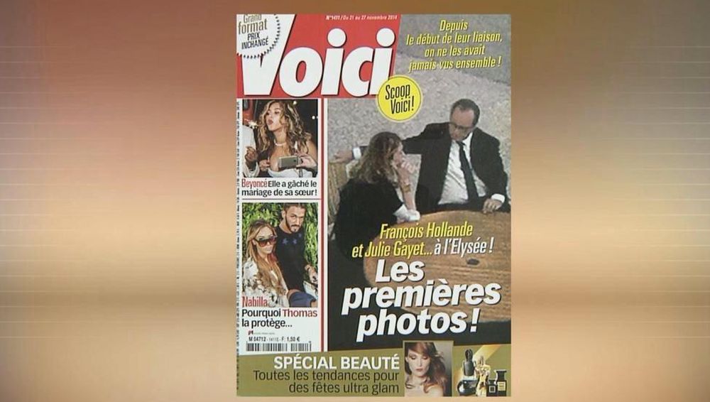 "Voici" a publié en Une les premiers clichés du président français et de la comédienne dans les jardins de l'Elysée.