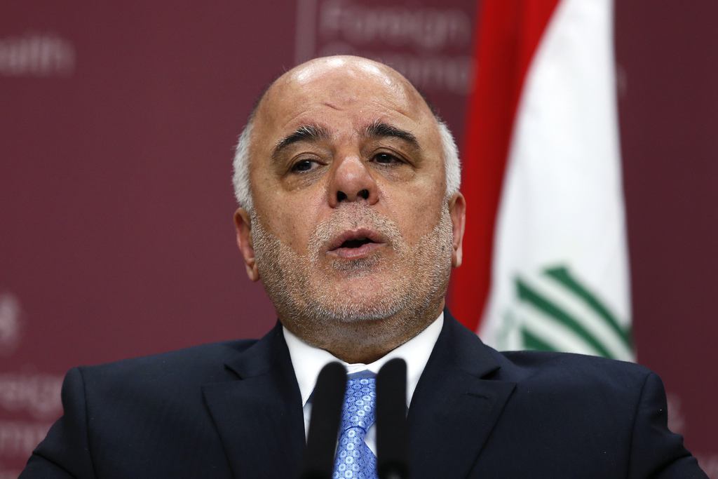 Iraq's Prime Minister Haider al-Abadi speaks during a press conference at the Foreign and Commonwealth Office in London, Thursday, Jan. 22, 2015.  U.S. Secretary of State John Kerry says Iraq and its international partners have made significant gains in the fight against Islamic State militants, killing thousands of the group's fighters and 50 percent of its leadership. (AP Photo/Stefan Wermuth, Pool)