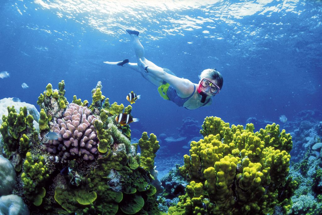 FILE - In this Nov. 2002 file photo provided by Queensland Tourism, an unidentified woman snorkels on the Great Barrier Reef off Australia's Queensland state. The government of Australia's Queensland state approved a plan Monday, Sept. 8, 2014, that will prevent 3 million cubic meters (106 million cubic feet) of seabed mud from being dumped in the Great Barrier Reef Marine Park. (AP Photo/Queensland Tourism, File)  EDITORIAL USE ONLY