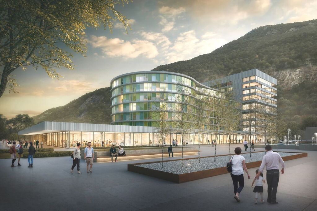 Le futur hôpital de Brigue vu par le bureau bernois Burckhardt Partner AG.