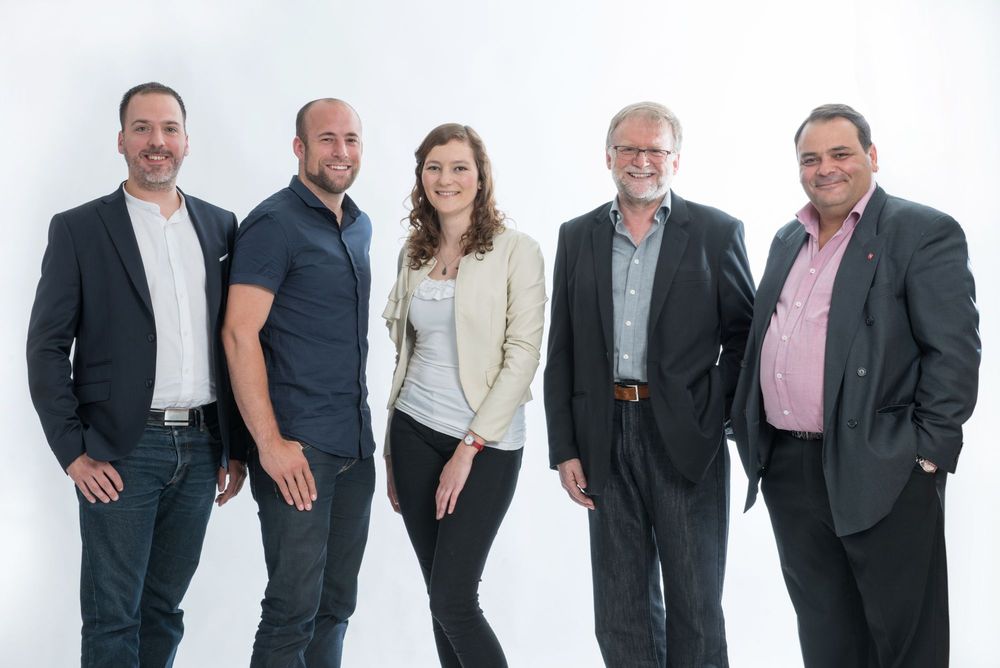 Les candidats de l’AdG de Martigny, de g. à dr., Sébastien Salamolard, Xavier Frossard, Camille Crestani, Eric Darbellay et Frédéric Nouchi. 