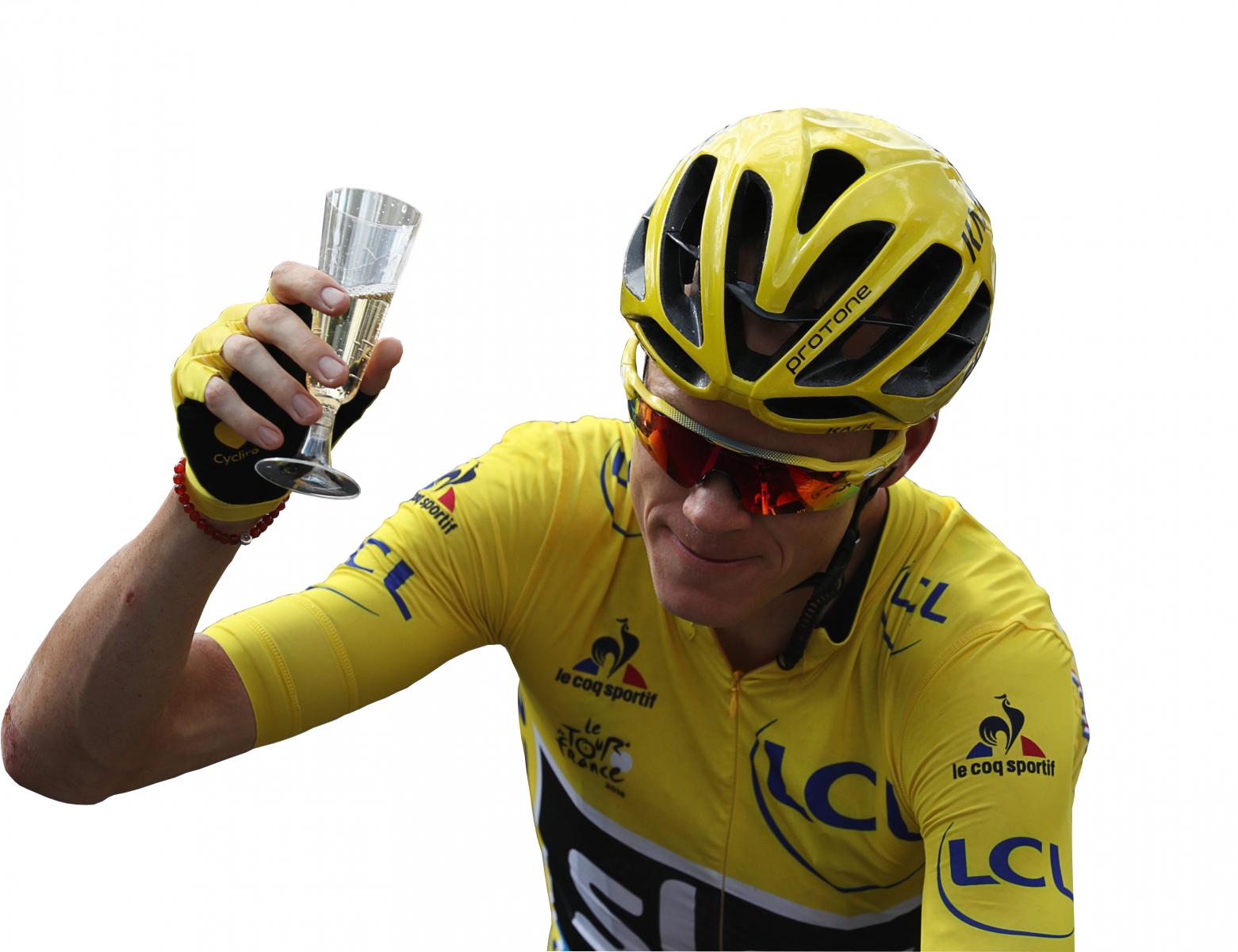 epa05439271 Team Sky rider Christopher Froome of Great Britain celebrates with a glass of Champagne during the 21st and final stage of the 103rd edition of the Tour de France cycling race over 113Km between Chantilly and Paris Champs-Elysees, France, 24 July 2016.  EPA/KENZO TRIBOUILLARD / POOL