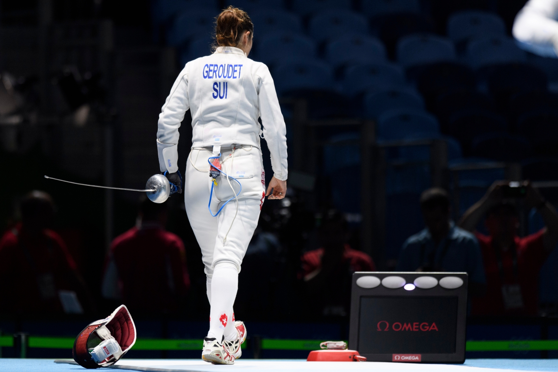 Tiffany Geroudet of Switzerland before competing against Rayssa Costa from Brazil in the women's epee individual round of 64 in the Carioca Arena 3 in Rio de Janeiro, Brazil, at the Rio 2016 Olympic Summer Games, pictured on Saturday, August 06, 2016. (KEYSTONE/Laurent Gillieron)géroudet BRAZIL RIO OLYMPICS 2016 FENCING EPEE