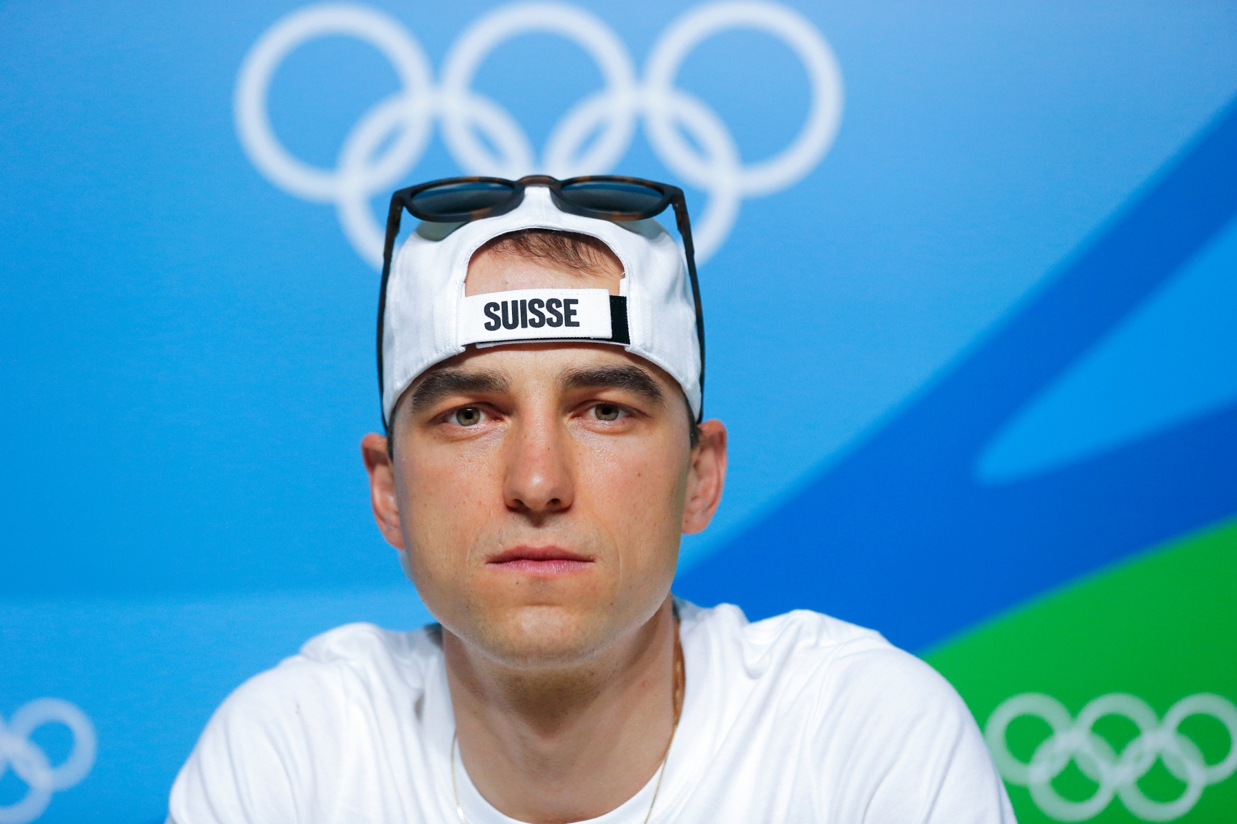 Switzerland's Nino Schurter looks on during a media conference of Swiss olympic Mountain Bike-team at the Main Press Center MPC at the Rio 2016 Olympic Summer Games in Rio de Janeiro, Brazil, pictured on Wednesday, August 17, 2016. (KEYSTONE/Peter Klaunzer) BRAZIL RIO OLYMPICS 2016 CYCLING MTB TEAM SWITZERLAND