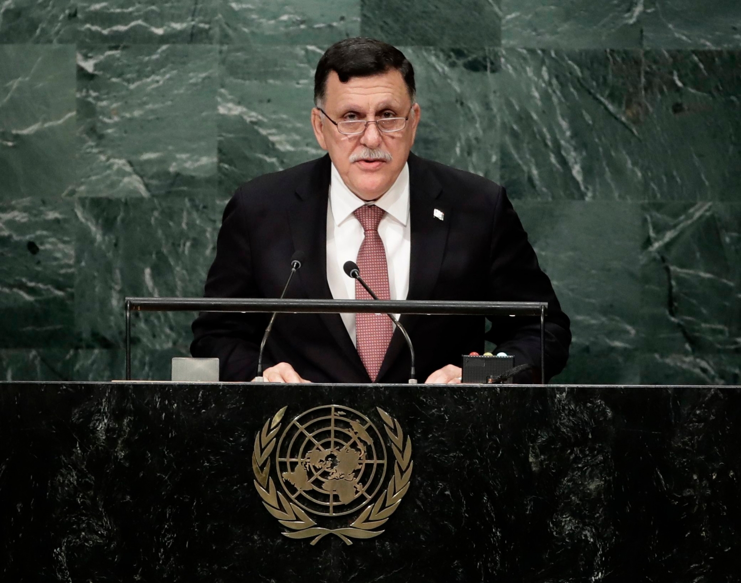 Libyan President Fayez al-Sarraj speaks during the 71st session of the United Nations General Assembly, Thursday, Sept. 22, 2016, at U.N. headquarters. (AP Photo/Frank Franklin II) United Nations General Assembly Libya