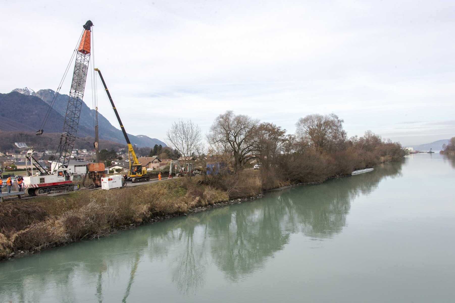 Les mesures anticipées de la troisième correction du Rhône (ici le renforcement de la digue au Bouveret) sont terminées ou en voie de finalisation dans le Chablais.