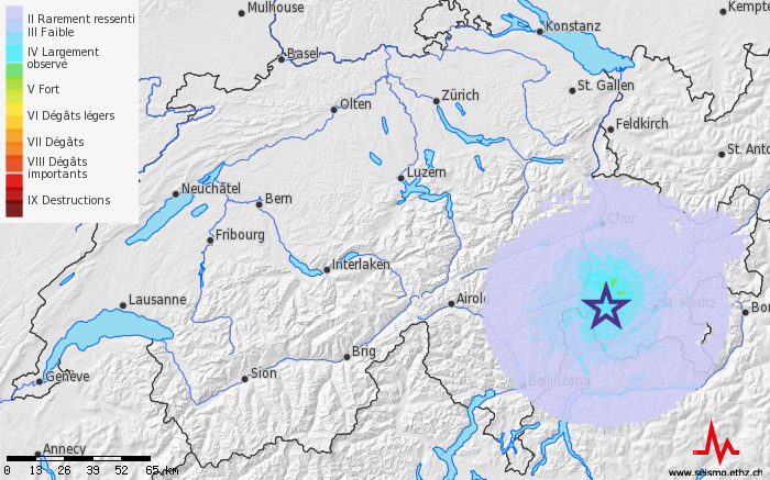 Le séisme a été enregistré vendredi matin à 22 kilomètres au sud de Thusis, dans les Grisons. 