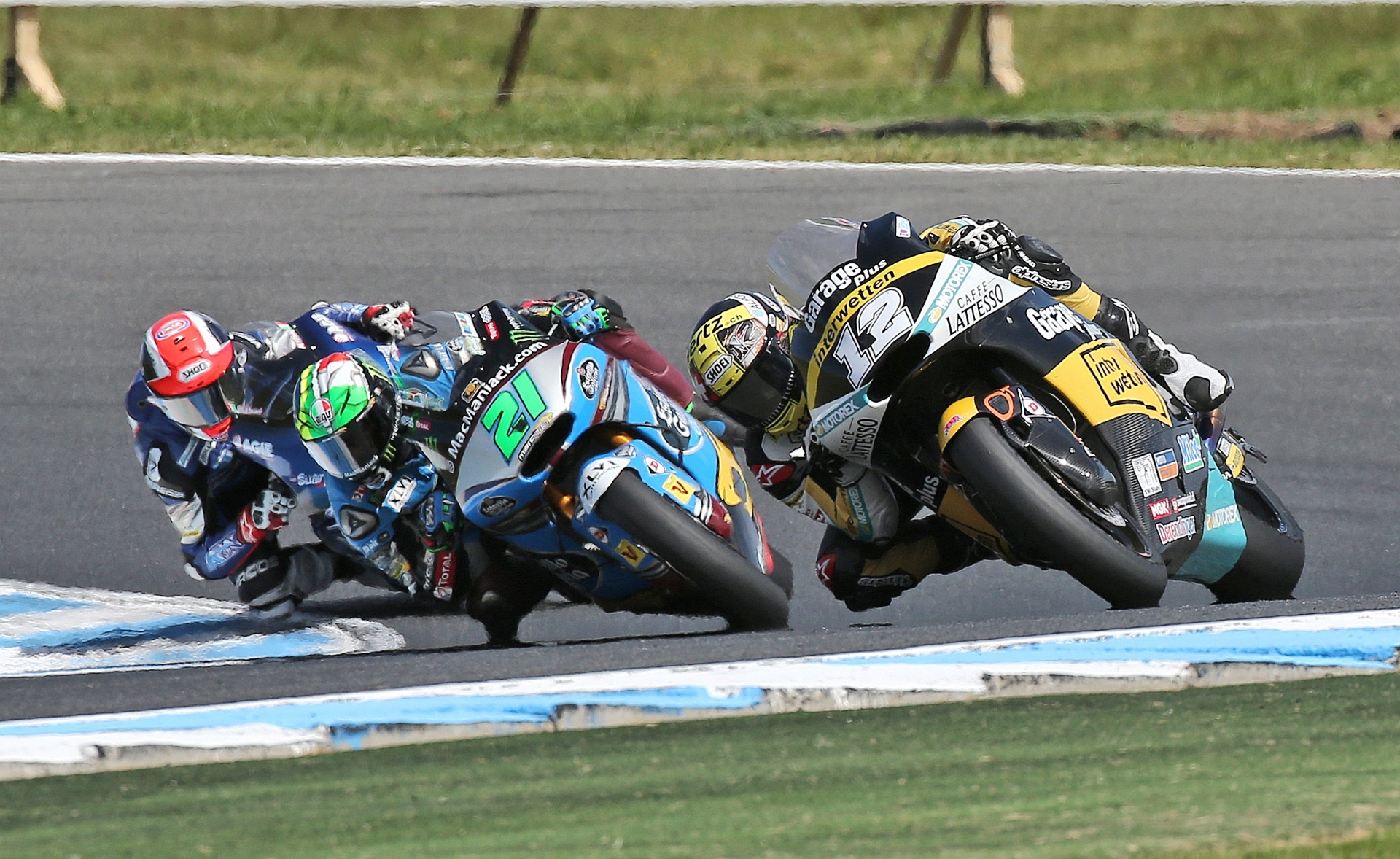 Moto2 riders Thomas Luthi of Switzerland, right, leads Franco Morbidelli of Italy through turn 10 during the 2016 Australian Motorcycle Grand Prix at Phillip Island near Phillip Island, Australia, Sunday, Oct. 23, 2016. (AP Photo/Rob Griffith) Australia MotoGP Motorcycle Racing