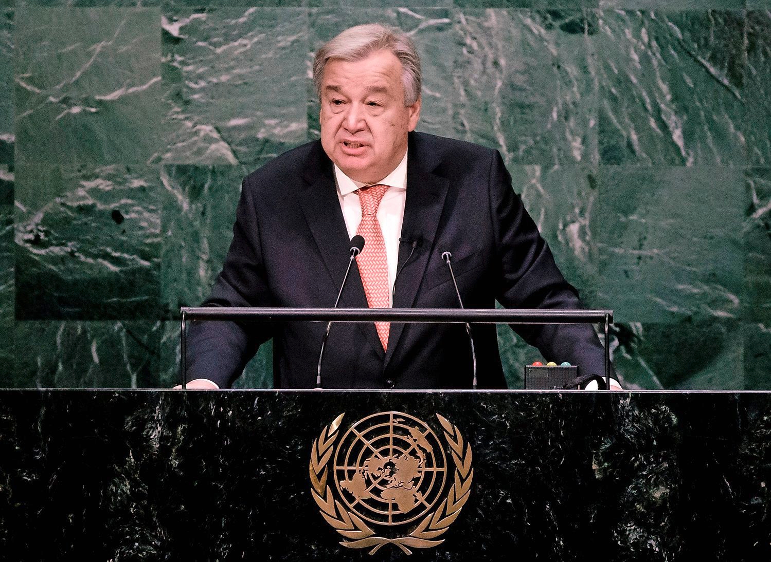epa05672964 Secretary-General designate Antonio Guterres speaks after he was sworn in as the new Secretary-General of the United Nations during a ceremony in the General Assembly hall at United Nations headquarters in New York, New York, USA, 12 December 2016. Guterres will officially take over the position from Ban Ki-moon on 01 January 2017.  EPA/JUSTIN LANE USA UN SECRETARY GENERAL GUTERRES