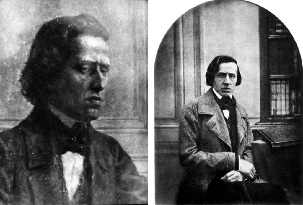 A gauche, le portrait très probable de Chopin découvert récemment. A droite, celui qui est déjà très connu.