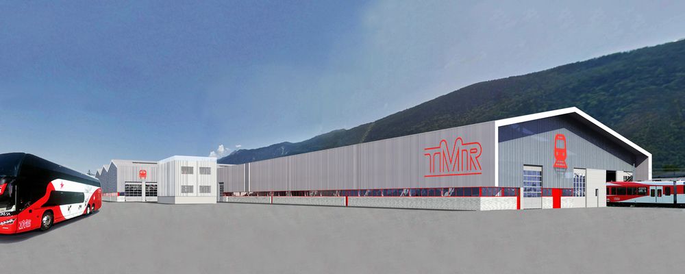 Un photomontage du nouveau centre d'entretien TMR avec, à droite, la halle destinée à accueillir "le" centre de compétences ferroviaires romand dans le domaine des bogies.