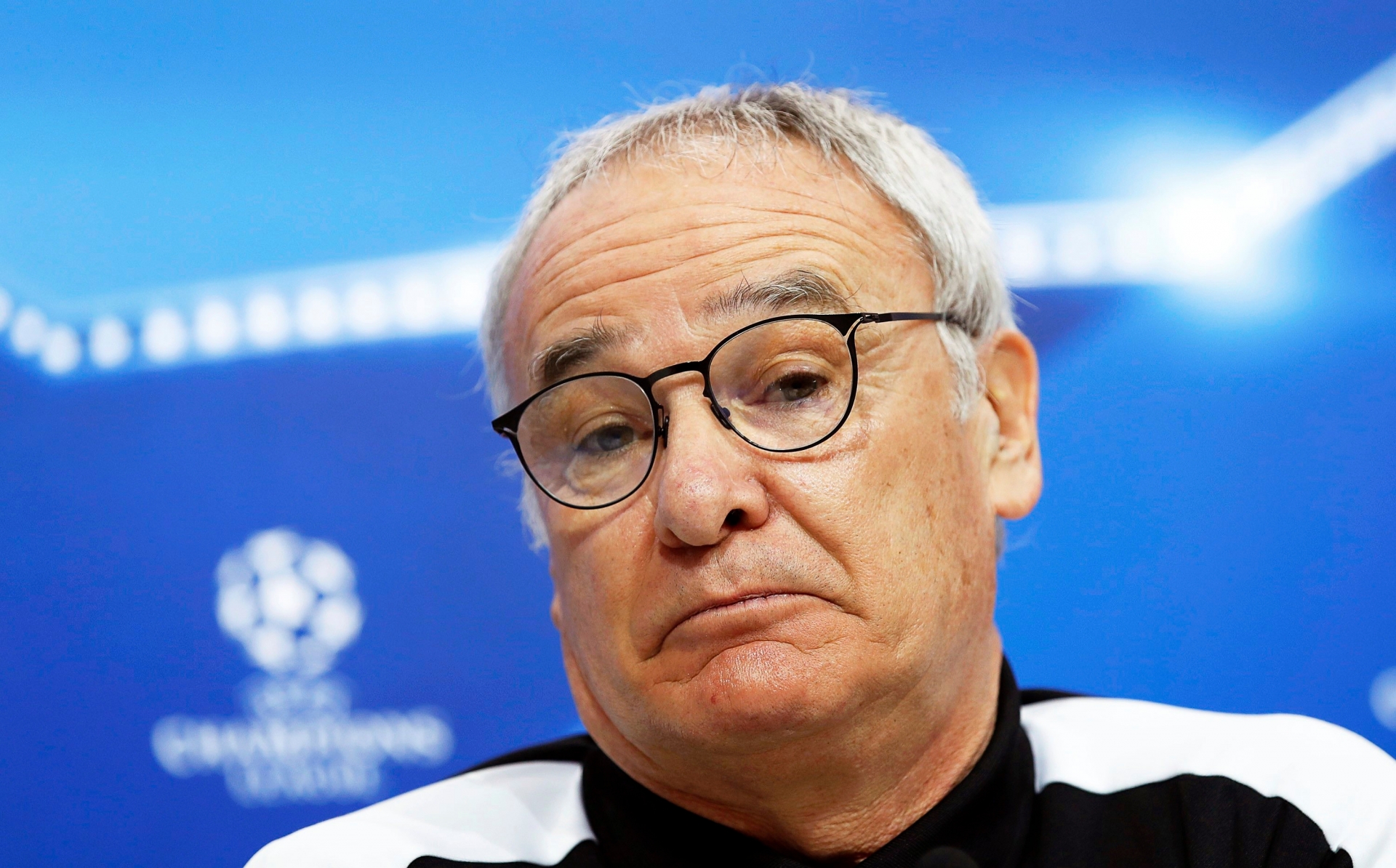 epa05807275 Leicester City's manager Claudio Ranieri reacts during a press conference at the Sanchez Pizjuan stadium in Seville, southern Spain, 21 February 2016. Leicester City will face Sevilla FC in the UEFA Champions League round of 16, first leg soccer match on 22 February 2017.  EPA/JULIO MUNOZ SPAIN SOCCER UEFA CHAMPIONS LEAGUE