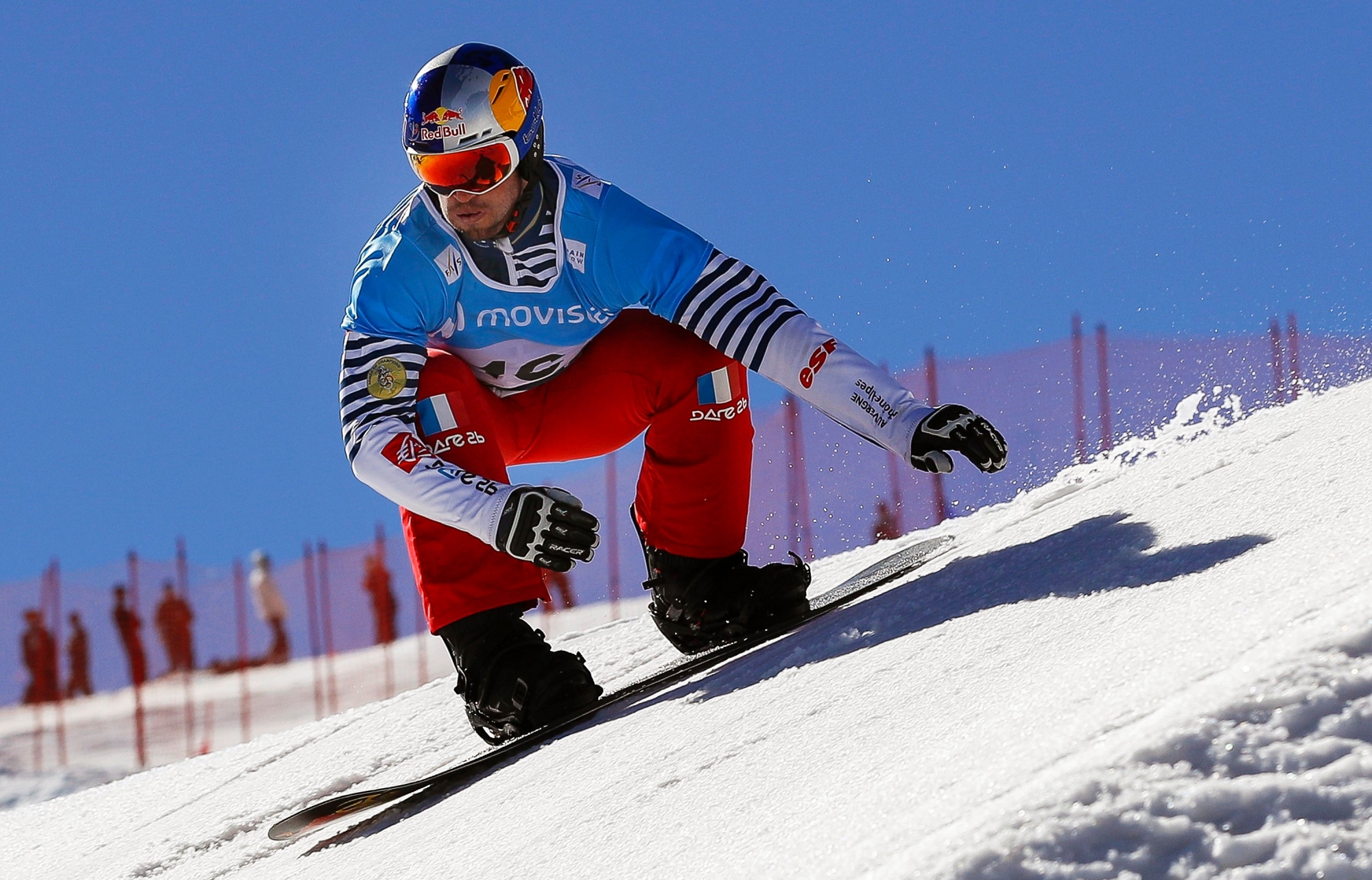 epa05840677 France's Pierre Vaultier in action during the men's Snowboardcross qualification round at the FIS Freestyle Ski and Snowboard World Championships 2017 in the Sierra Nevada, near Granada, southern Spain, 10 March 2017.  EPA/JULIO MUNOZPierre Vaultier SPAIN FIS FREESTYLE SKI AND SNOWBOARD WORLD CHAMPIONSHIPS