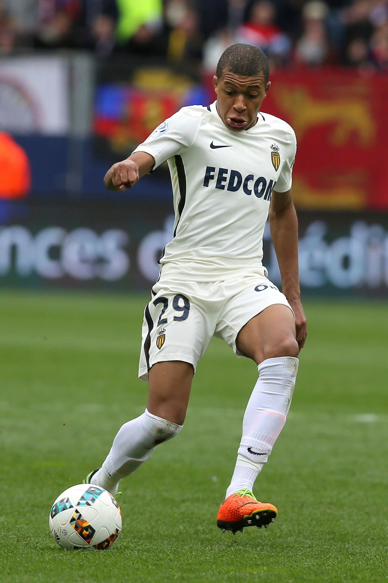 Monaco's Kylian Mbappe dribbles the ball during his French League One soccer match against Caen, in Caen, north western France, Sunday, March 19, 2017. Monaco won 3-0. (AP Photo/David Vincent)Kevin Mbappe FRANCE SOCCER LEAGUE ONE