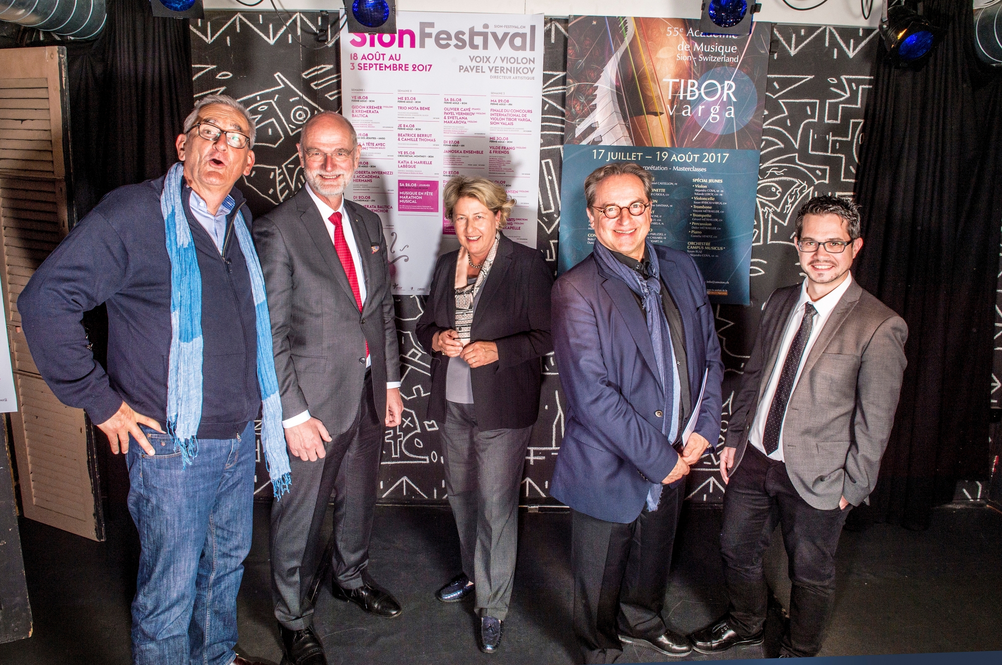 Sion, le 19.05. 2017. Sion Festival et l'Academie de Musique Tibor Varga fusionnent pour devenir le SION, VIOLON, MUSIQUE. Conference de presse a la Ferme-Asile en presence d'Aurelien D'ANDRES, Jean-Frederic JAUSLIN, Chantal BALET, Pierre-Christian De ROTEN et Olivier VOCAT. (Le Nouvelliste/Christian HOFMANN) Sion, Violon, Musique