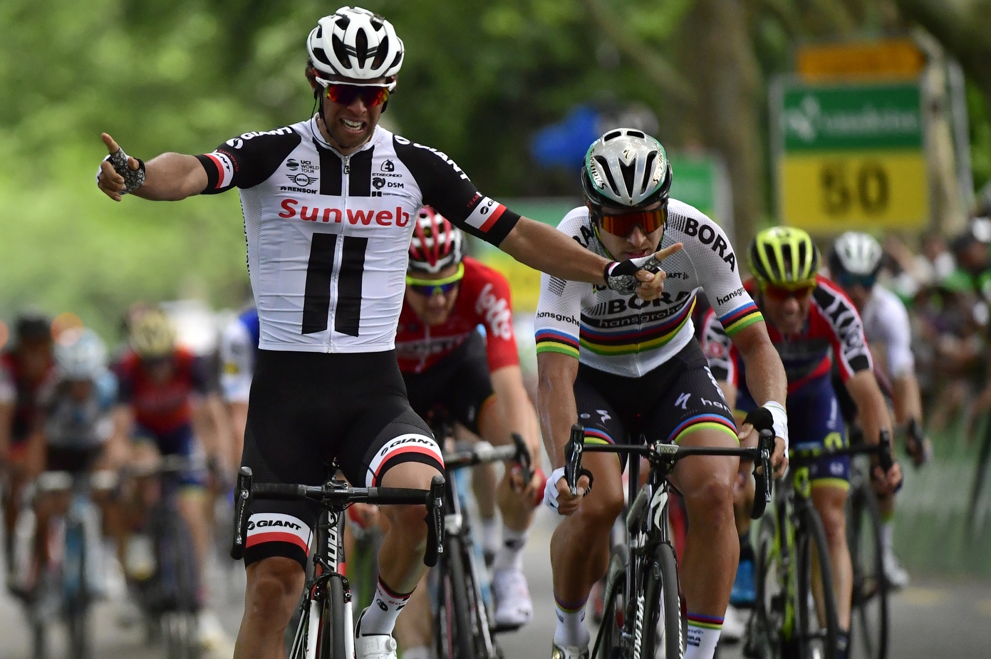 Australian cyclist Michael Mattews of Team Sunweb, Winner of the 3rd stage, a 159,3 km race from Menziken to Bern, Switzerland, at the 81st Tour de Suisse UCI ProTour cycling race, on Monday, June 12, 2017, in Bern. (KEYSTONE/Gian Ehrenzeller) SWITZERLAND CYCLING TOUR DE SUISSE