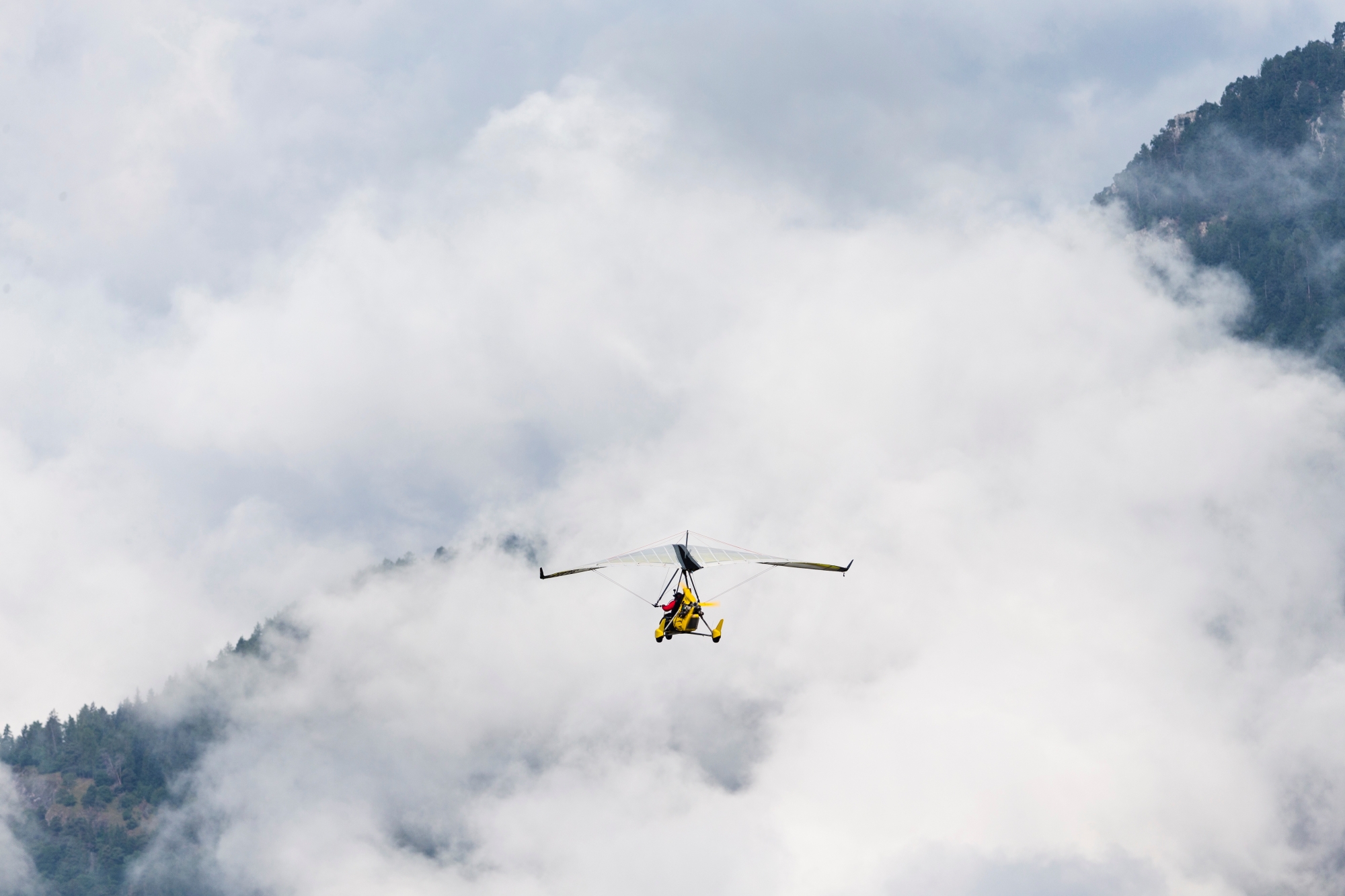 The adventurer Xavier Rosset is taking off for a circumnavigation of the world within 400 days in a Light Sport Aircraft starting in Sion, Switzerland, Sunday, July 23, 2017. "Fly the world" is the second adventure project of Xavier Rosset after living for 300 days on an uninhabited island in the south pacific ocean. In this aerial adventure, Xavier Rosset is flying over 5 continents, 50 countries and covering a distance of 80.000 kilometers in 400 days. (KEYSTONE/Dominic Steinmann) SCHWEIZ SION ADVENTURER XAVIER ROSSET