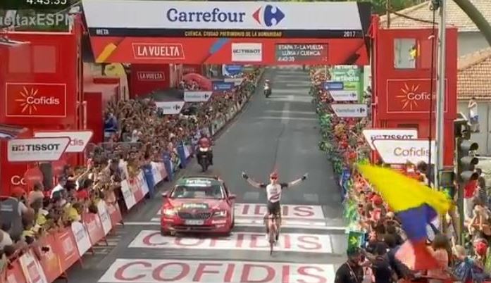 Matej Mohoric (UAE Team Emirates) a remporté la 7e étape de la Vuelta entre Lliria et Cuenca sur 207 km.