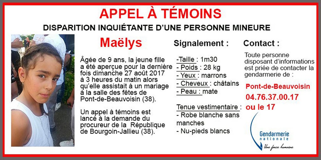 La petite fille de 9 ans avait disparu lors d'un mariage dans la nuit du 26 au 27 août.