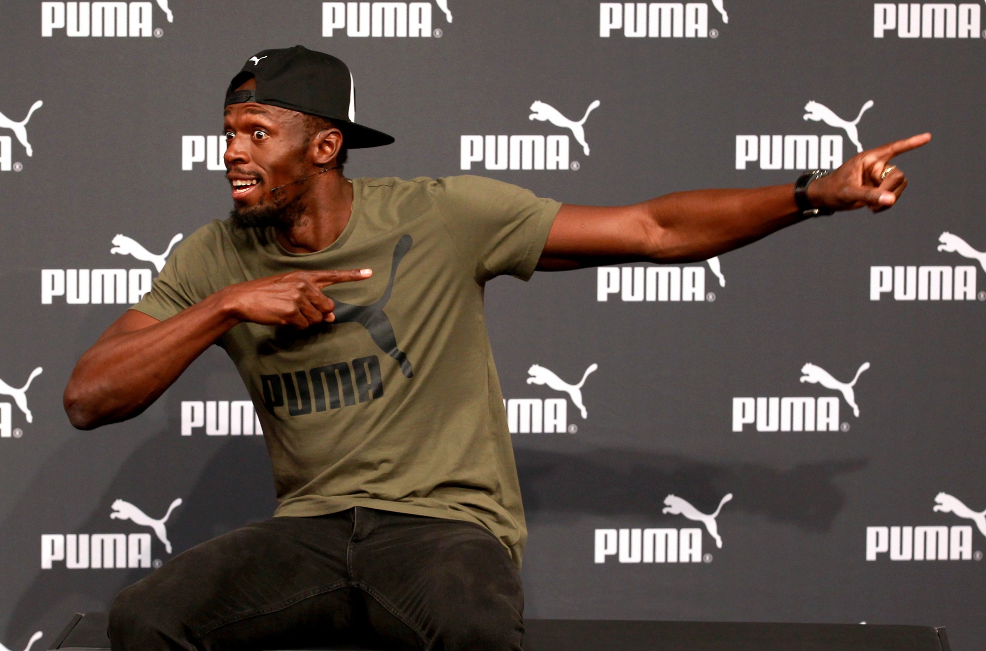 epa06120092 Jamaican athlete Usain Bolt during a press conference in London, Britain, 01 August 2017, ahead of the IAAF World Championships, which will take place in London from 04 - 13 August.  EPA/SEAN DEMPSEY BRITAIN ATHLETICS BOLT