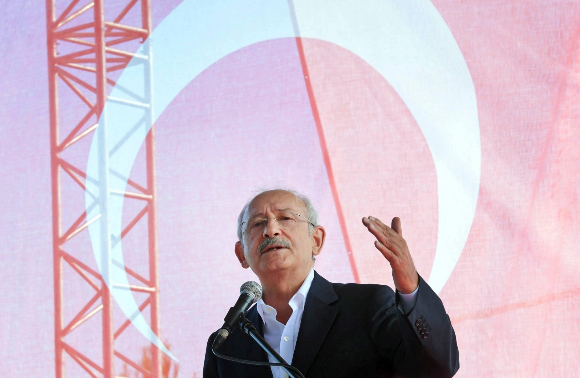 Kemal Kilicdaroglu, leader of Turkey's main opposition Republican's People Party, or CHP, talks during an event his party is calling "Justice Council" in Canakkale, Turkey, Saturday, Aug. 26, 2017. The party says they are aiming to build a new approach for their party through this 4-day open event, to be attended by the leader, CHP lawmakers, several NGOs and supporters. (AP Photo) Turkey Politics Opposition