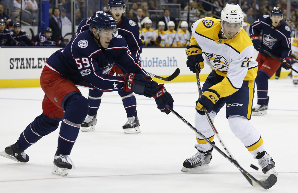 Fiala a inscrit son troisième but dans la campagne de préparation de la NHL lors du match de Nashville contre Columbus. 