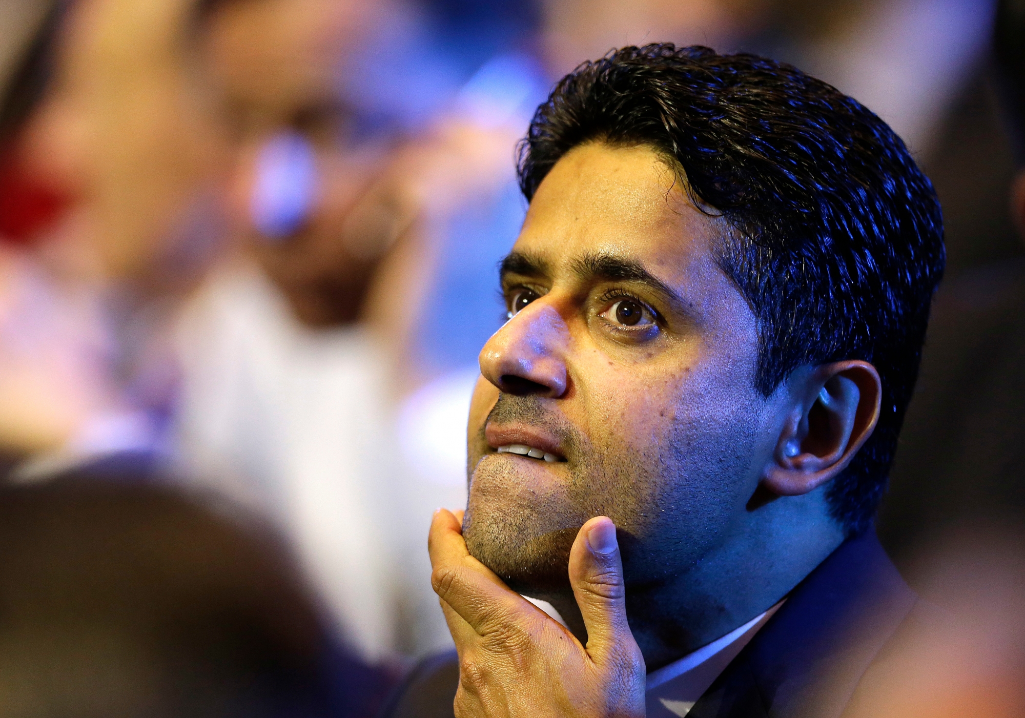FILE - In this Aug.25, 2016 file photo, President of Paris Saint-Germain soccer club, Nasser Al-Khelaifi, gestures during the UEFA Champions League draw at the Grimaldi Forum, in Monaco. Swiss federal prosecutors have announced Thursday Oct.12, 2017 a criminal case for suspected bribery linked to World Cup broadcast rights against Nasser Al-Khelaifi. (AP Photo/Claude Paris, File) Monaco FIFA Investigation Qatar