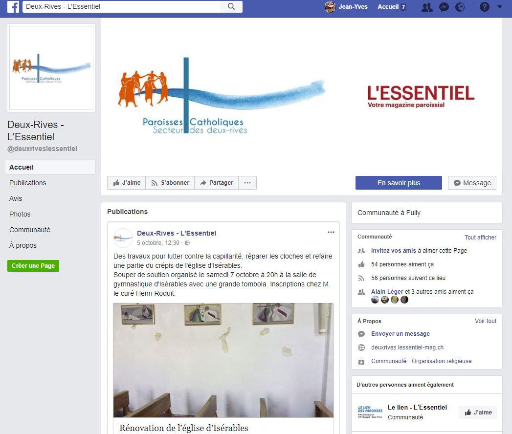 La page Facebook du secteur paroissial des Deux Rives.