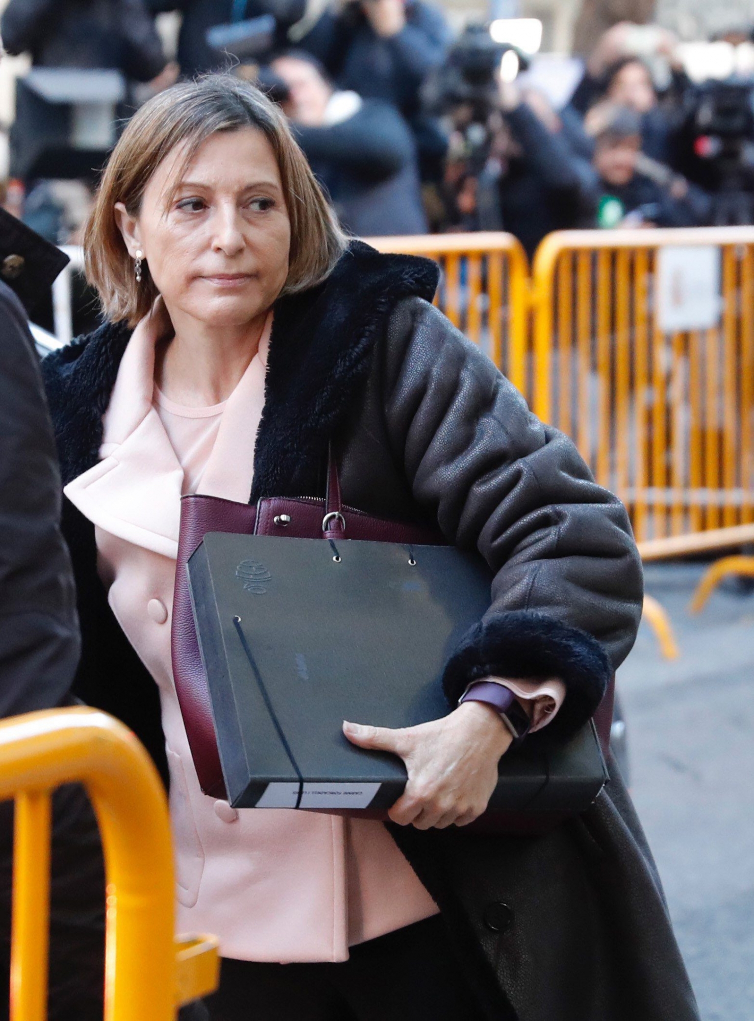 epa06317192 Speaker of the Catalan regional Parliament, Carme Forcadell (C), arrives at the Supreme Court in Madrid, Spain, 09 November 2017, where Carme Forcadell and five other lawmakers from the Catalan chamber, are to appear before the judge at the Court on rebellion, sedition and embezzlement charges. The Spanish National Court initiated legal proceedings against Catalan politicians involved in the declaration of independence passed in the regional parliament on 27 October 2017.  EPA/ANGEL DIAZ SPAIN CATALONIA JUSTICE