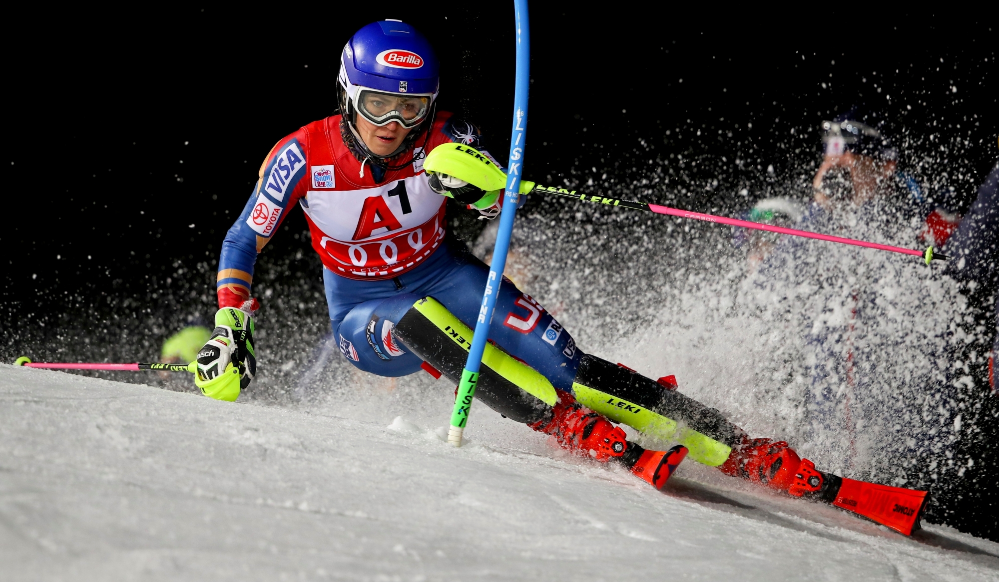 United States' Mikaela Shiffrin competes during an alpine ski, women's World Cup slalom in Flachau, Austria, Tuesday, Jan. 9, 2018. (AP Photo/Marco Trovati) APTOPIX Austria Alpine Skiing World Cup