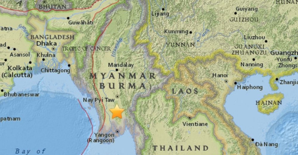Le séisme s'est produit à 38 km à l'ouest de Pyu.